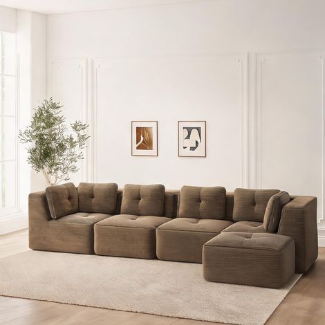 Sofa modulaire 4 places en velours côtelé marron en corduroy (1/5)