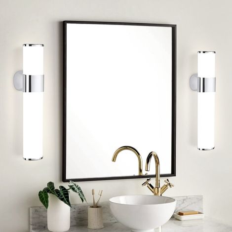 Aplique de pared para baño GBLY Juego de 2 luces LED para espejo de baño - de 6W 30CM Lámpara de baño impermeable IP44 Cromo Moderno Blanco neutro 4000K (1/5)