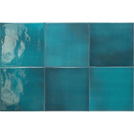 Eiffel Art Construction – Carrelage extérieur piscine 15x15 cm en grès cérame bleu brillant – Finition brillante – Usage extérieur et piscine – 9 mm d'épaisseur