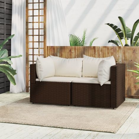 Canapés d'angle de jardin et coussins2pcs - Salon de jardin - Banc de jardin - marron résine tressée Chic-555239 (1/5)