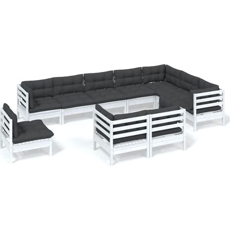 Salon de jardin 10 pcs avec coussins Blanc Bois de pin solide 3 (1/5)