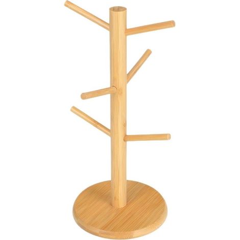 Porte-Tasses Bois, Arbre à Tasse, Support de Tasse à Café, Support à Bretzel, Porte-Gobelet Avec 6 Crochets pour Comptoir de Cuisine (Rond) (1/5)