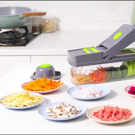 Cortador de verduras, rebanador de frutas, pelador de patatas, rallador de zanahorias y queso, picador de cebollas, accesorios de cocina multifuncionales para el hogar. (1/2)