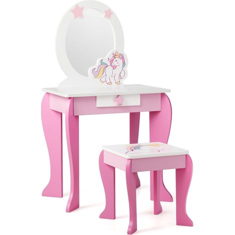 Tocador infantil 49 x 35,5 x 89 cm con práctico cajón espejo extraíble diseño MDF rosa 200011528