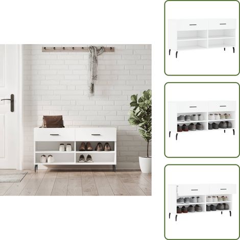 The Living Store Banco zapatero madera de ingeniería blanco 102x35x55 cm - Banco de madera