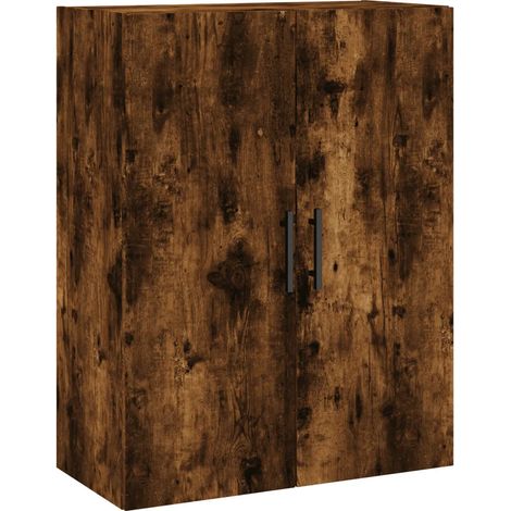Mobiletto a muro in legno composito effetto rovere affumicato 69,5 x 34 x 90 cm ampio spazio contenitivo design contemporaneo 020048600