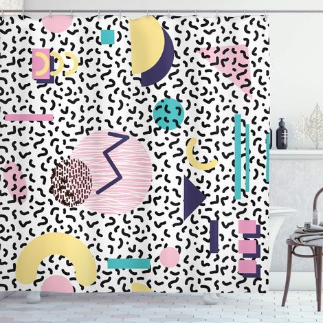 Filiyano-Rideau de douche, motifs géométriques rétro, ensemble de décoration de salle de bain en tissu avec crochets, 180 x 200 cm, bleu marine, jaune (1/4)