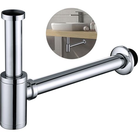 Siphon,Röhrensiphon Waschbecken,Waschtisch Edelstahl,Bad Abflussgarnitur,Passgenau Röhrensiphon,Ablaufgarnitur,Verchromt Rohrsiphon Armatur (1/5)