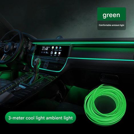 Bande LED d’Ambiance Intérieure pour Voiture USB – Éclairage Décoratif Automobile Flexible 3M pour Console Centrale (Vert 3 Mètres Compatible Tableau de Bord, Installation Facile USB) Vert