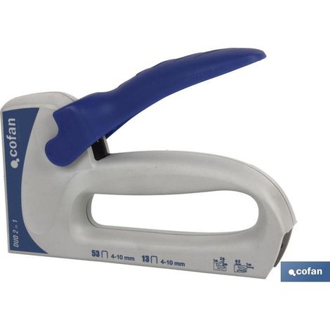 COFAN grapadora manual duo 53-13/4 6 8 10mm. , Grapadora Manual, Modelo Dúo, para Grapas nº 53 y nº 13, desde 4 hasta 10 milímetros de longitud. Se adaptan a superficies como mader