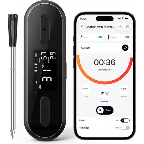Wireless Meat Thermometer, Kitchen Thermometer with App and Smart Display, ±0.41 °F Accuracy, IPX8, Accurate Temperature Alerts for BBQ, Oven, Smoker and Air Fryer (1/5)