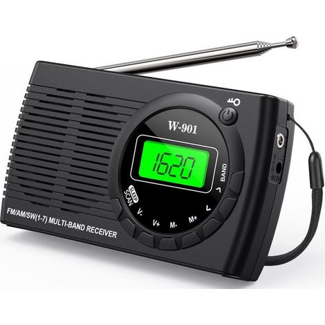 Petit radio-transistor portable FM/AM(MW)/SW offrant une excellente réception et une haute qualité sonore. Mini-radio avec minuterie et prise casque. (1/5)