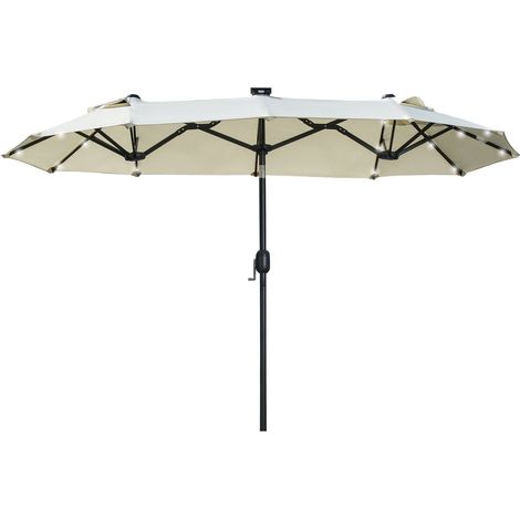 Sonnenschirm, 295 X 219Cm Doppelsonnenschirm, Gartenschirm Mit Led, Marktschirm Mit Verstellbarem Neigungswinkel, Polyester, Stahl, Beige