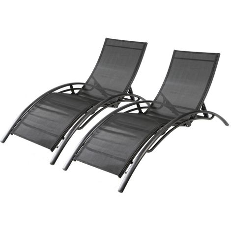 Set di 2 sdraio regolabili in alluminio e textilene nero/nero BAHIA (1/5)