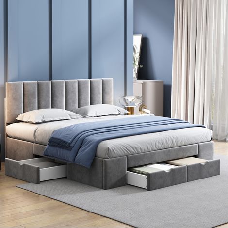 letto contenitore 160x200 con 4 cassetti velluto OKMYHOME (1/5)