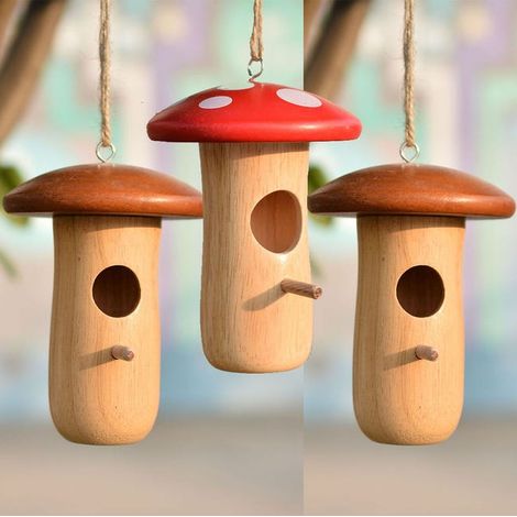 Set mit 3 Kolibrihäusern für den Außenbereich, Dekorationen für Haus und Garten, Mini-Dekorations-Hängenester für Kolibrinester (2 braune + 1 rote)