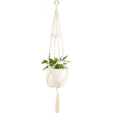 Plant Hanger - Cotton Rope Hanging Basket for Indoor Plants - Handmade Macrame Planter Holder with Tassels - 41 Inch - 1 Piece (1/5)