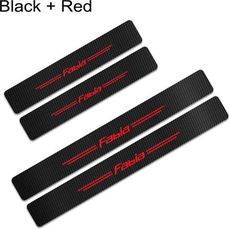 (Lettres rouges) Lot de 4 autocollants anti-rayures pour seuils de portières de voiture,protection en fibre de carbone,accessoires auto pour Skoda Fabia 1,2 et 3 MK1,MK2 et MK3 (1/3)