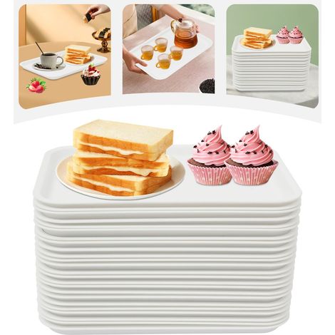 24 plateaux-repas de 36 cm x 27 cm, adaptés aux restaurants et cantines, de couleur blanche. (1/5)
