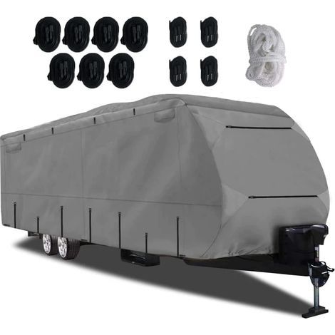 Housse de caravane en non-tissé 5 couches 493 x 260 cm avec aérations, accès zippés et bandes réfléchissantes pour camping-car
