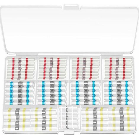 200 Pièces Cosse Thermoretractable Soudure, Connecteur Bout à Bout Thermorétractable 4 Tailles Connecteur à Souder étanche pour Moto Auto, Gaine Retractable pour Fil avec Cas Pratique (1/4)
