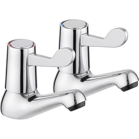 JASSFERRY 1/2" Pair of Basin Lever Taps Traditional Twin Bathroom Sink Tap Club Hot & Cold Faucet with Chrome Polished Metal Handle, Set of 2 (1/5)