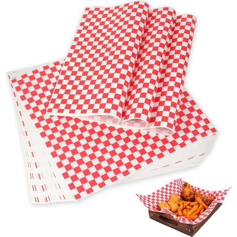 100 hojas de papel antigrasa, Papel para delicatessen, Papel encerado seco, Papel envolver sándwiches hamburguesas, 30 x 30 cm, Cuadros rojos (1/5)