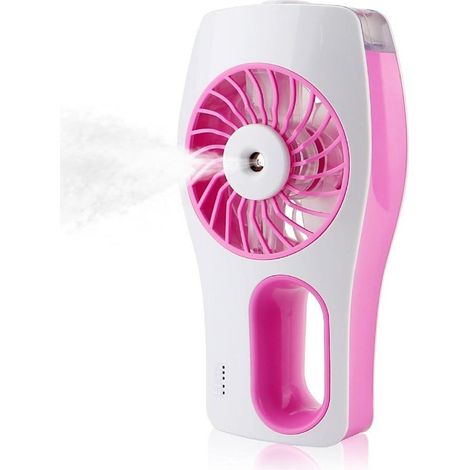 Ventilateur brumisateur portable, ventilateur rafraîchissant à piles avec humidificateur intégré et alimentation USB, rose (1/5)