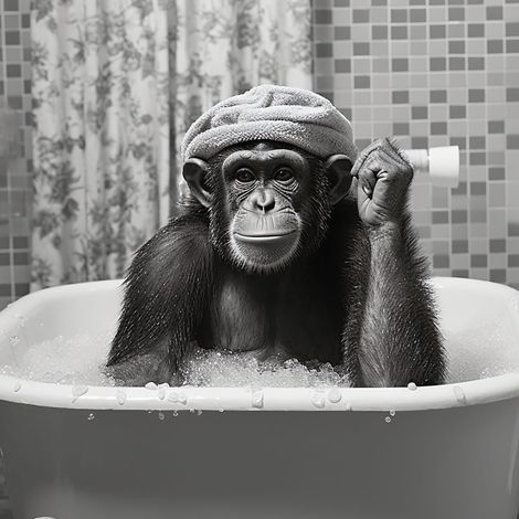 Tableau sur toile Chimpanzé dans le bain 90x90 cm - Impression sur Toile Murale Décorative - Image imprimée en HD sur Toile - Toile sur Châssis en Bois FSC - Fabriqué en France (1/5)