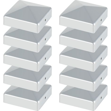 Randaco 10 Stück Pfostenkappe 71x71 mm aus Eisen, Zaunpfosten Schutzkappen, wetterfest und rostfrei, dekorative Pyramidenform für Garten Silber
