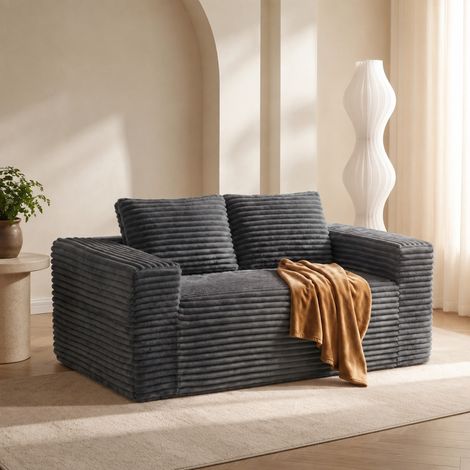 2-Sitzer-Bodensofa aus grauem Cordstoff, hochdichter Schaumstoff, ohne Montage HAVRYA (1/5)