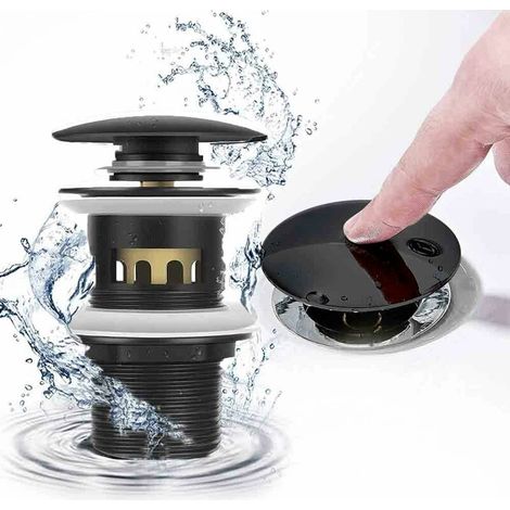 Pop Up Basin Drain, Slotted Basin Sink, Matte Black, Slotted Basin Drain, Spring Stopper Basin Sink, No Overflow, for Bathroom, Basin, Sink (Black)