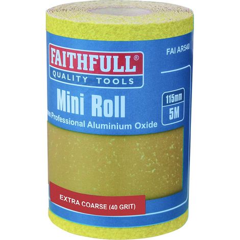Faithfull - Rullo di carta abrasiva, in ossido di alluminio, 115 mm x 5 m, 40 g, colore: Giallo