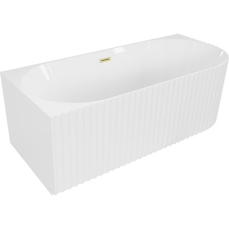 Mexen Gia bañera exenta esquinera estriada izquierda 170 x 80 cm, blanco brillante, desagüe cepillado dorado - 52701708000L-55 (1/3)