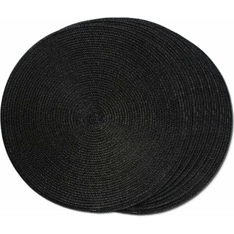 Table à manger Lot de 6 Sets de Table Tressés Ronds Noirs pour Tables à Manger Sets de Table Tissés Lavables Antidérapants 38cm - Le noir (1/5)