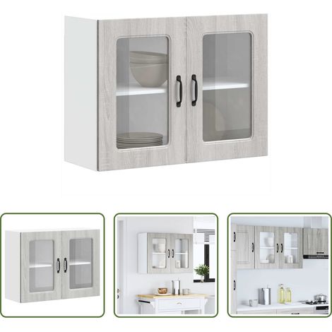 vidaXL Schrank - Küchen-Hängeschrank mit Glastür Kalmar Grau Sonoma Holzwerkstoff (1/5)