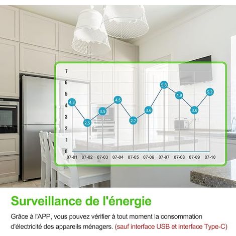 WiFi Connected Socket FR 16A 2 USB A 1 USB C Power Consumption Measurement Smart Life APP (1/4)
