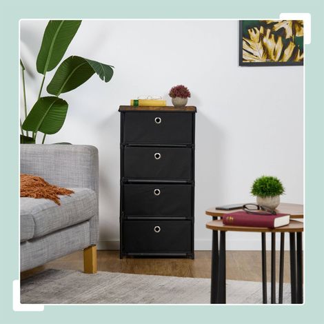 Comoda de diseno en madera con cajones de tela
