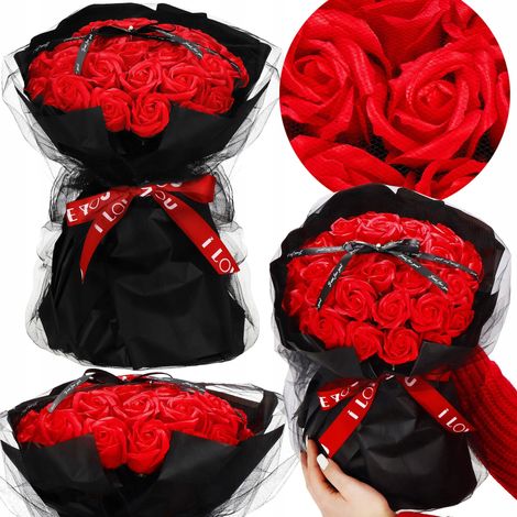 Mazzo di rose, rose artificiali come vere, regalo, belle, saponate, giorno delle donne, mamma (1/5)