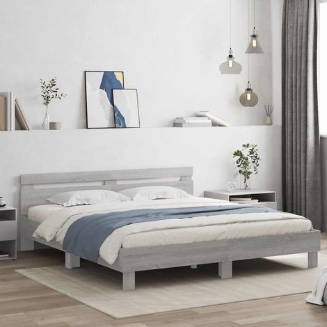 Cadre de lit LED RGB avec sommier à lattes, sonoma gris, 160 x 200 cm, sans matelas - PANGIVO (1/5)