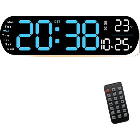 Reloj de pared con pantalla LED y mando a distancia incluido, color azul claro (A-Blue). (1/2)