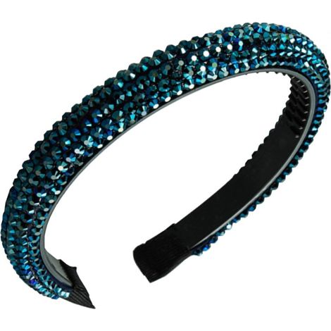 Fascia per capelli nera con cristalli, elegante accessorio da sera per donna.