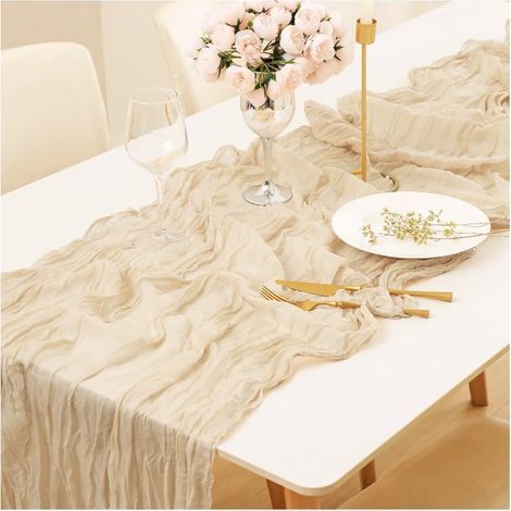 Chemin de Table Mousseline 90 X 300 CM,Chemin de Table Mariage en Étamine,Cheesecloth Table Runner Boho,Nappe Centre de Table Decoration,Chemins de Tables BohèMe Champêtre pour Anniversaire (1/5)