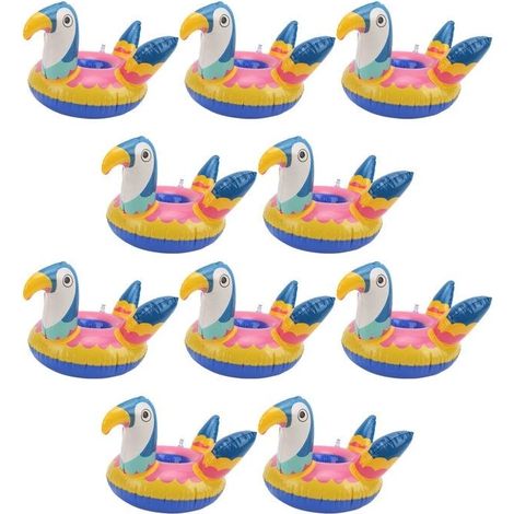 Lot de 10 porte-gobelets gonflables portables en forme d'oiseau mignon pour piscines, décorations flottantes (1/5)