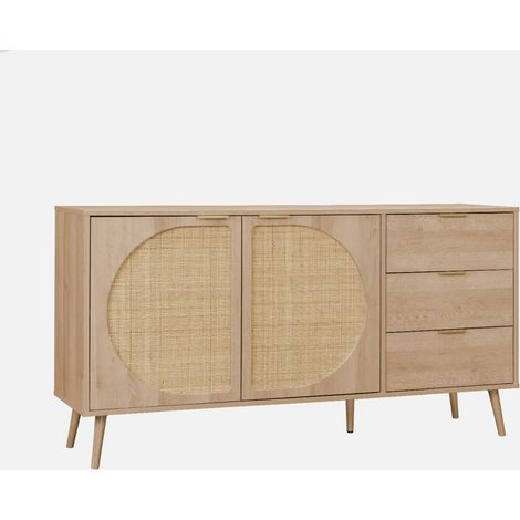 Aparador efecto madera de 2 puertas y 3 cajones, 150cm