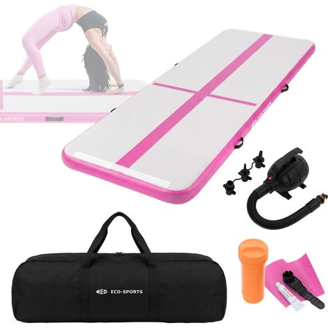 ECD Germany Tapis Airtrack 3m, Rose, 10 cm d'Épaisseur, Piste de Gymnastique Gonflable pour Tumbling, Yoga, Pilates et Fitness, avec Pompe Électrique et Sac de Transport, Équipement de Sport Pro (1/5)