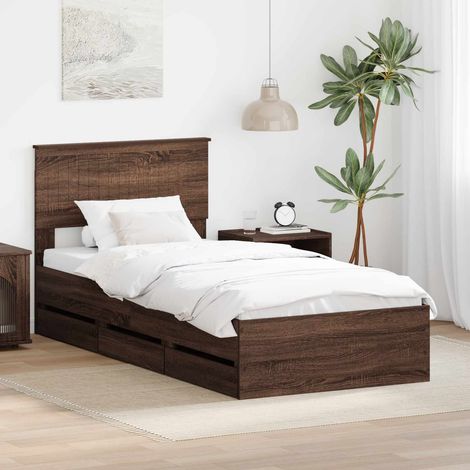 Bettrahmen Braun Eichen-Optik 90 x 200 cm Ingenieurs Holz