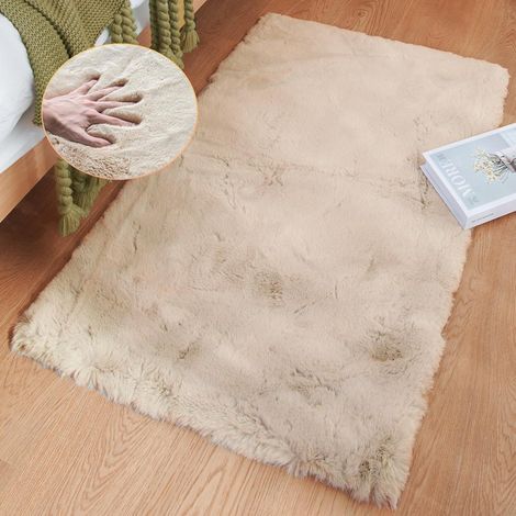 Teppich Kunstfell Waschbar Flauschig 60 x 90 cm Rechteckig Beige (1/5)