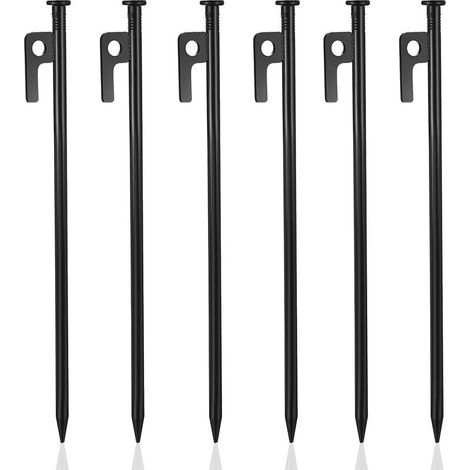 6 Pcs Piquets de Tente, Piquet de Tente, 30 cm Piquet Ancrage Sol, Piquets de Camping Robustes en Métal, Piquet de Fixation au Sol avec Crochets pour Tente Bâche Jardin Camping Extérieur (1/5)