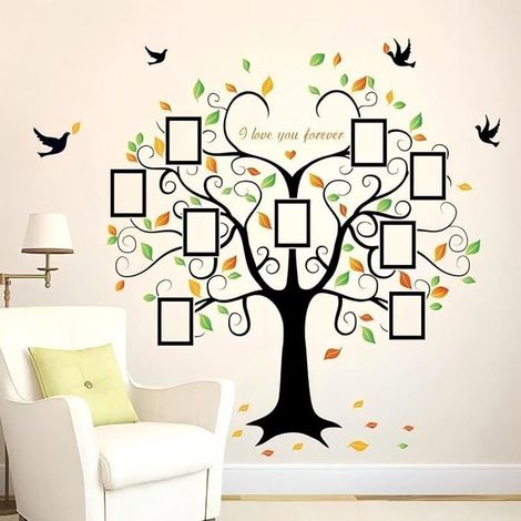 Grand sticker mural arbre photo 160x240 cm - Arbre de vie famille coloré cadre photo (1/5)